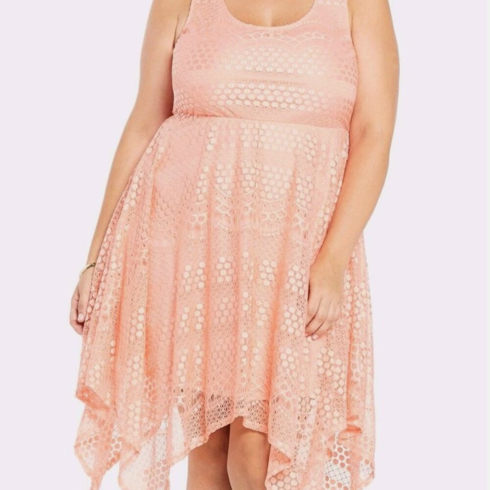 Torrid Women's Plus All Over Lace Hanky Midi Dress, Peach/Coral, Size 2x